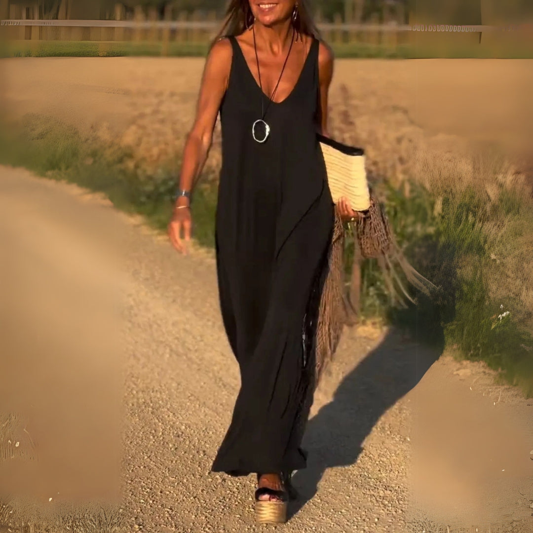 LILIA™ - ELEGANTNÍ MAXI ŠATY BEZ RUKÁVŮ S V-VÝSTŘIHEM