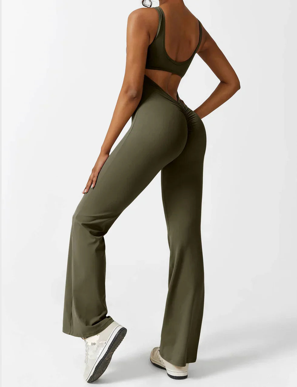 Elodie - Jumpsuit s rozšířenými nohavicemi a V-zadním výstřihem