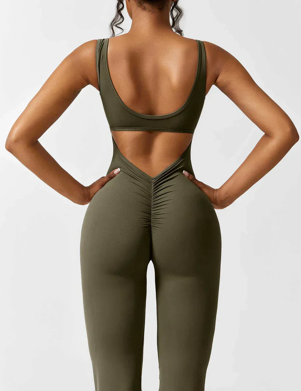 Elodie - Jumpsuit s rozšířenými nohavicemi a V-zadním výstřihem