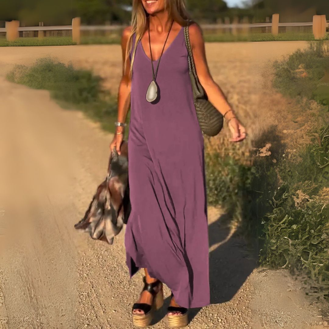 LILIA™ - ELEGANTNÍ MAXI ŠATY BEZ RUKÁVŮ S V-VÝSTŘIHEM