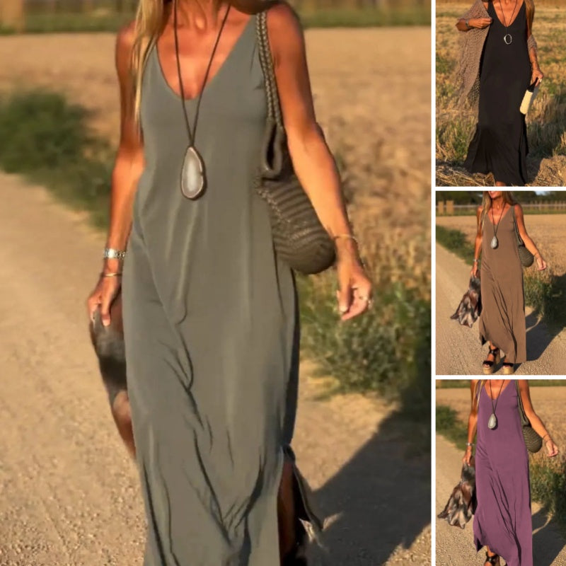 LILIA™ - ELEGANTNÍ MAXI ŠATY BEZ RUKÁVŮ S V-VÝSTŘIHEM