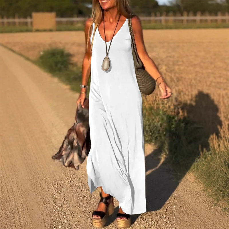 LILIA™ - ELEGANTNÍ MAXI ŠATY BEZ RUKÁVŮ S V-VÝSTŘIHEM