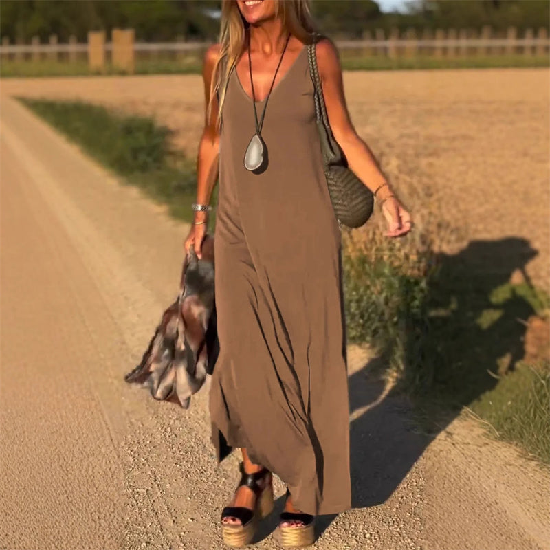 LILIA™ - ELEGANTNÍ MAXI ŠATY BEZ RUKÁVŮ S V-VÝSTŘIHEM