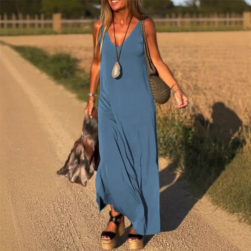 LILIA™ - ELEGANTNÍ MAXI ŠATY BEZ RUKÁVŮ S V-VÝSTŘIHEM