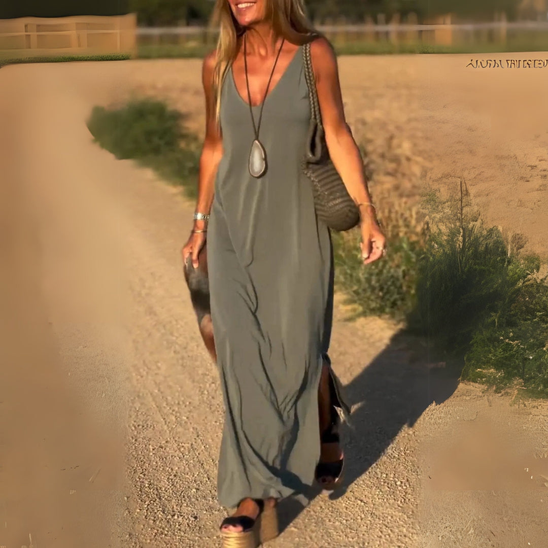 LILIA™ - ELEGANTNÍ MAXI ŠATY BEZ RUKÁVŮ S V-VÝSTŘIHEM