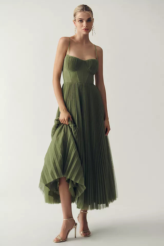 CAROLINE™ - ZELENÉ PLISEKLEID
