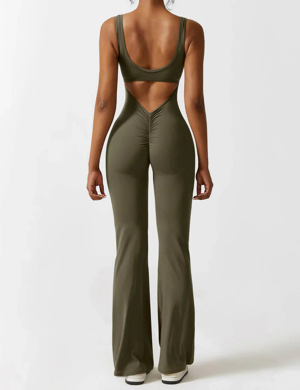 Elodie - Jumpsuit s rozšířenými nohavicemi a V-zadním výstřihem